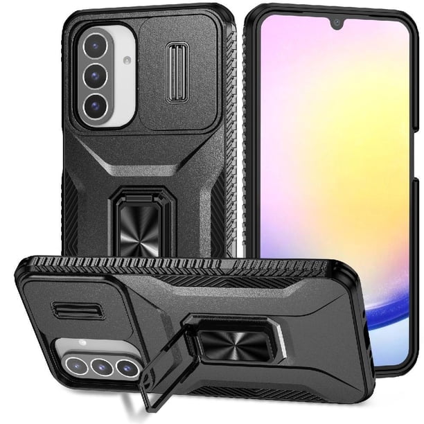 Funda Armada para Samsung Galaxy A26 con Tapa Deslizante y Soporte Magnético Giratorio Negro