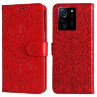 Funda Tipo Cartera Foxdock Para Xiaomi 13T , Diseño Girasol En Relieve, Cuero Pu, Cierre Magnético, Soporte Y Tarjetero