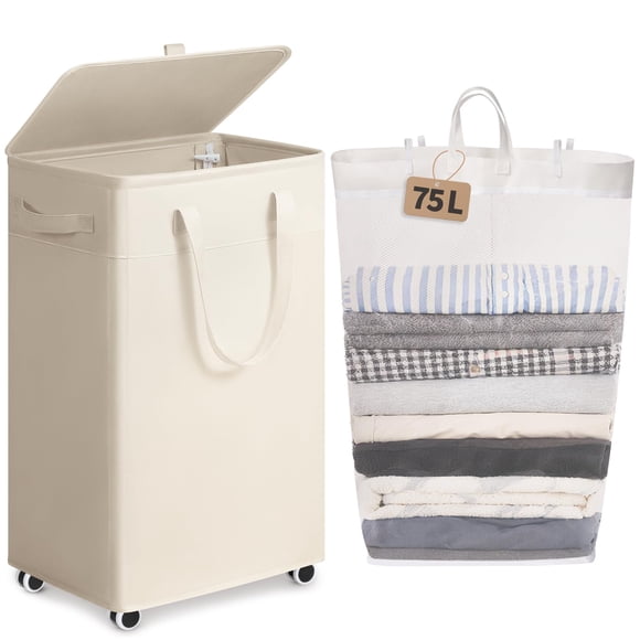 Cesto de ropa Goodpick plegable de 75 L con ruedas y tapa