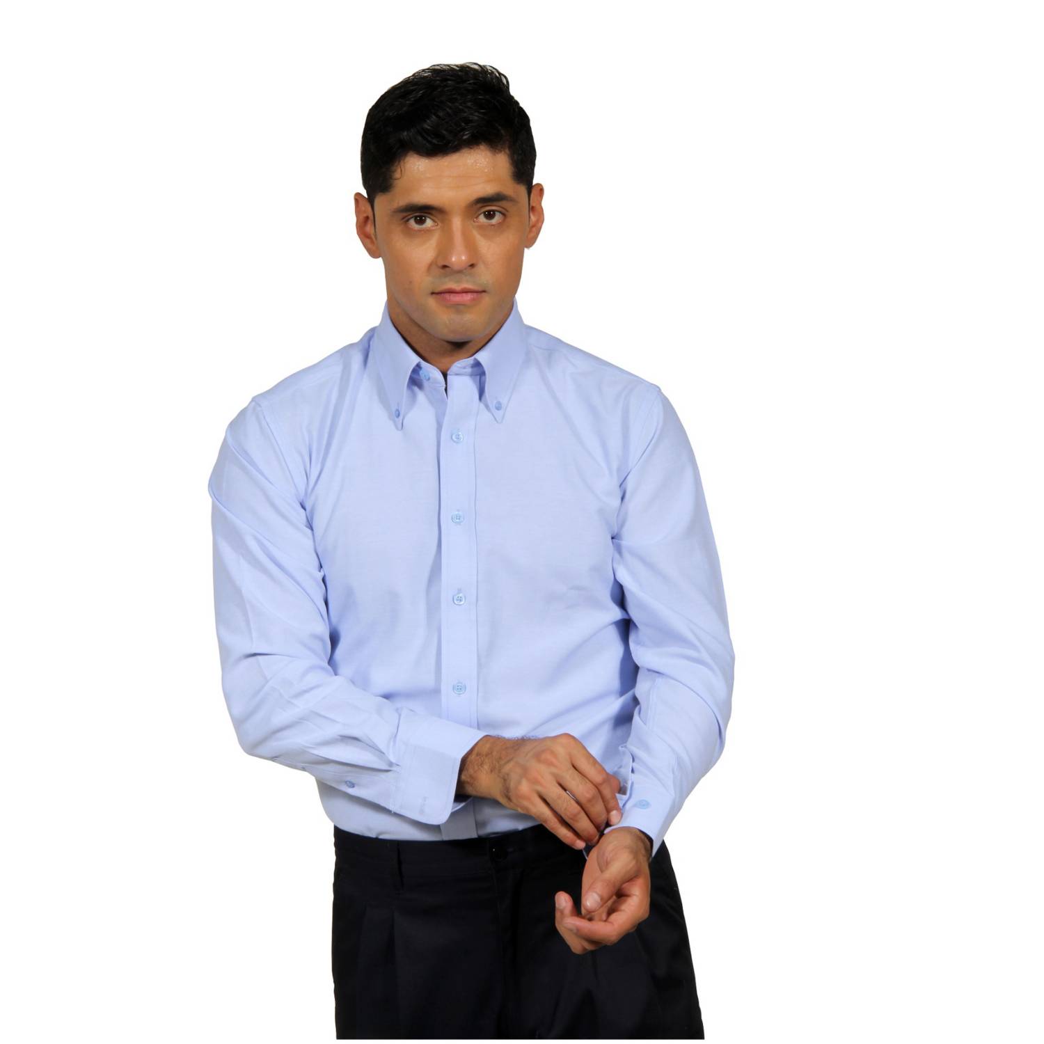 Mediaplayer - Camisa Oxford Hombre Manga Larga Celeste Con Bolsillo Talla S