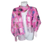 Mh - Bufanda, Pañuelo, Estampado De Gatitos, Primavera/Verano Color Fucsia