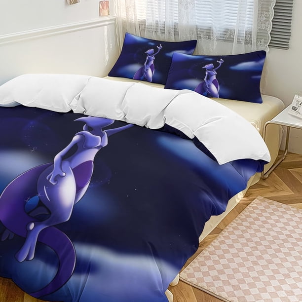 Mewtwo Bed Duvet Cover Funny Anime Cartoon Bedding Sets Lightweight 3 Piece Comforter Sets
