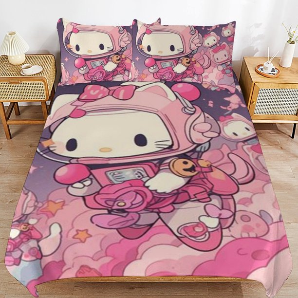 Hello Kitty Duvet Cover Set 3 Piece Bedding Set Double Sided Printing Decorative Comforter Cover Set