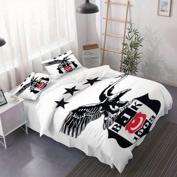 3pcs Be\u015Fikta\u015F Eagle Crest Duvet Cover Set - Duvet Cover + Pillowcase Suitable for Home Bedroom