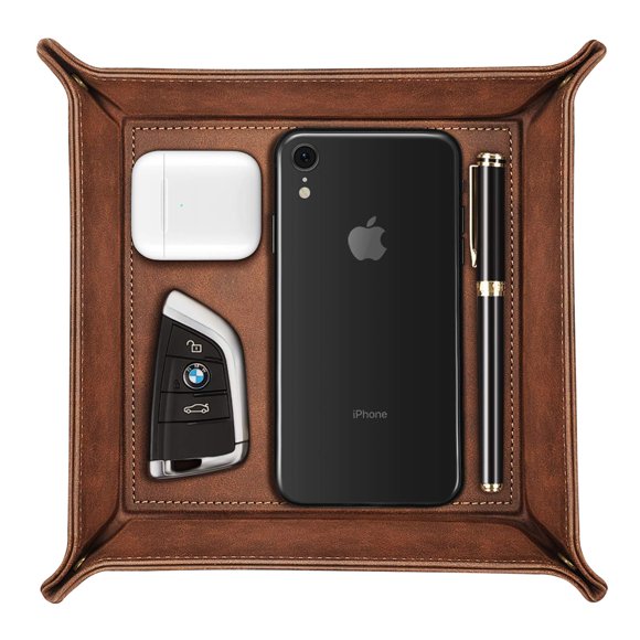 Organizador de escritorio Valet Tray SITHON, piel marrón