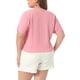 thumbnail image 3 of Agnes Orinda Mujeres Tallas Grandes Escuela Universidad Tops Recortados Cuello en V Manga Corta Abotonado Verano Camisa Casual 2X Rosa Oscuro, 3 of 6