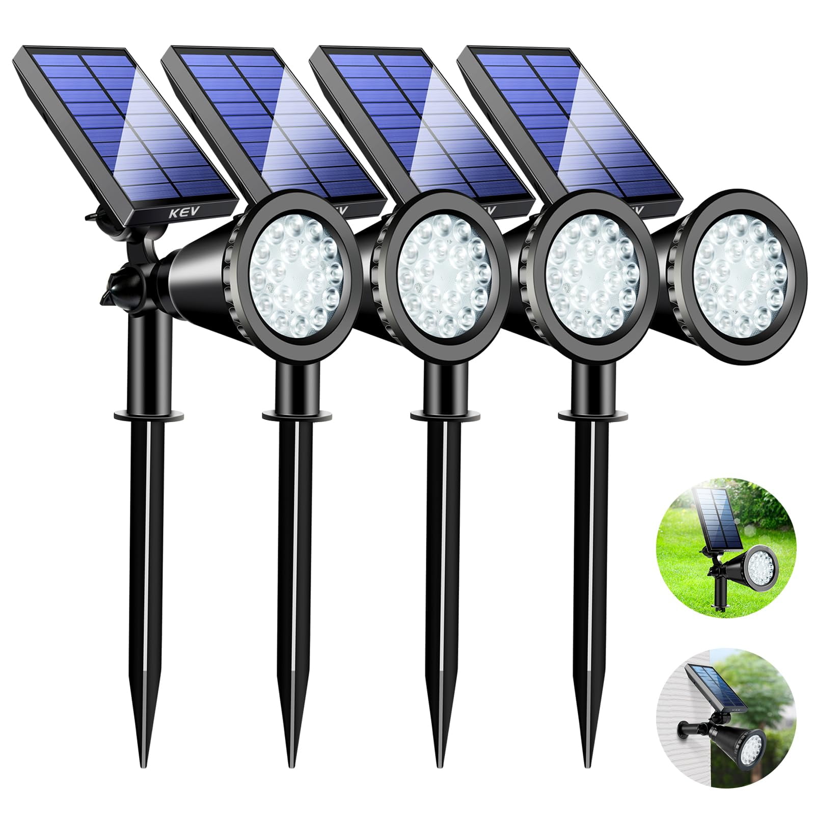 Focos Solares Kev 800 Lúmenes, 18 Led, Ip65, Impermeables, Paquete De 4