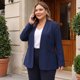 thumbnail image 2 of Blazer de Talla Grande para Mujer de Agnes Orinda, Chaqueta de Negocios Casual con Botones, Sin Cuello, de Manga Larga, con Bolsillos, 2X Azul Marino, 2 of 8