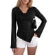 thumbnail image 1 of INSPIRE CHIC Blusa de punto ajustada asimétrica para mujer Y2K con cuello drapeado y mangas largas de trompeta Primavera Otoño Camisas para salir Mediana Negra, 1 of 6