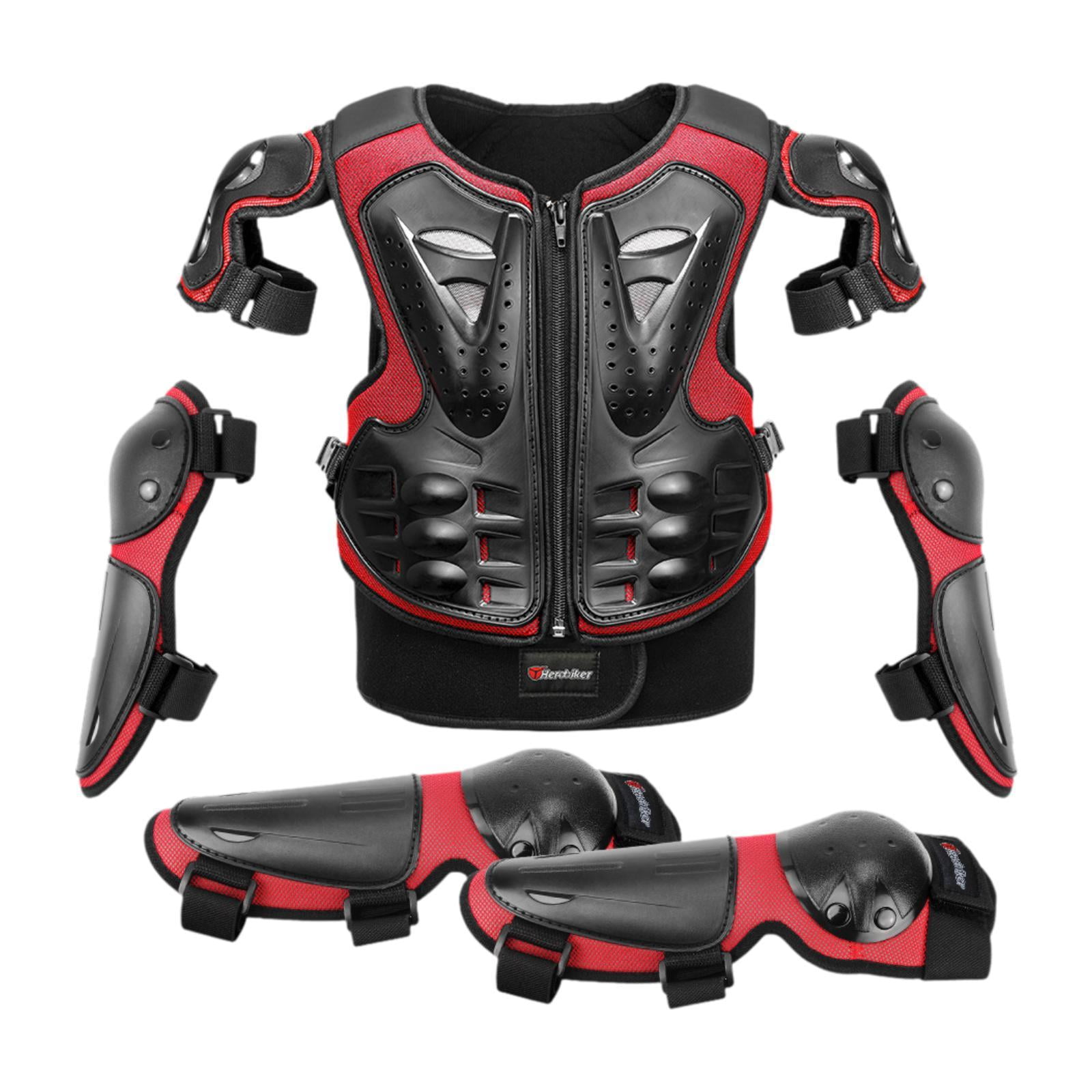Magideal - Traje De Protección De Motocicleta Para Niños Con Coderas, Rodilleras, Equipo De De Cross, Conjunto De Protección De Conducción Para Deportes Al Rojo