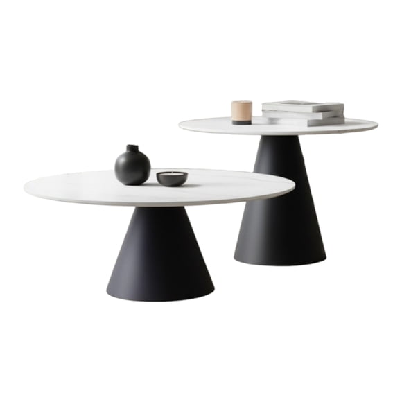 Set 2 Mesas de Centro Decodreams Onix Duo Cerámica Tipo Mármol Base Acero Negra
