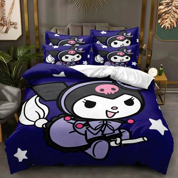 Sanrio Kumero Cartoon Bedding Soft & Comfortable 100% Polyester 3D Digital King Size Printed Children's Gift Bedroom Set Bed Sheets