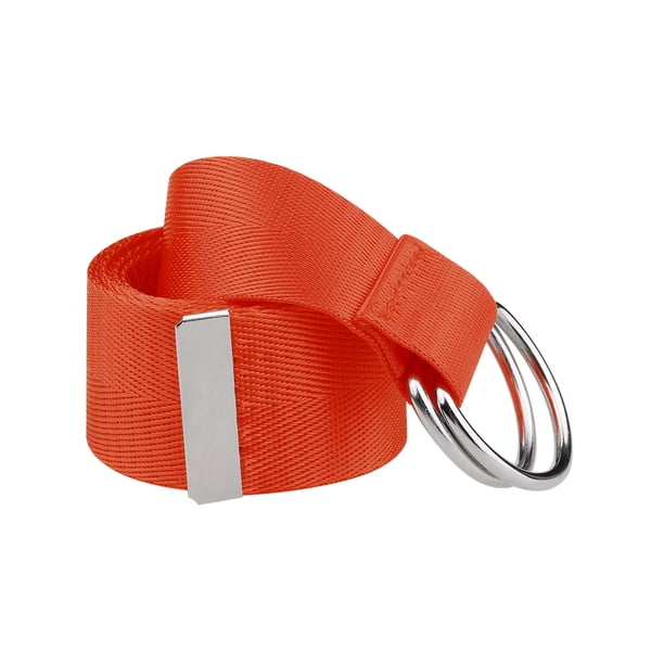 Cinturón de Doble Anillo en D para Damas, Cinturón de Lona de Color Sólido Ajustable para Mujer, Talla Única, Naranja Rojo