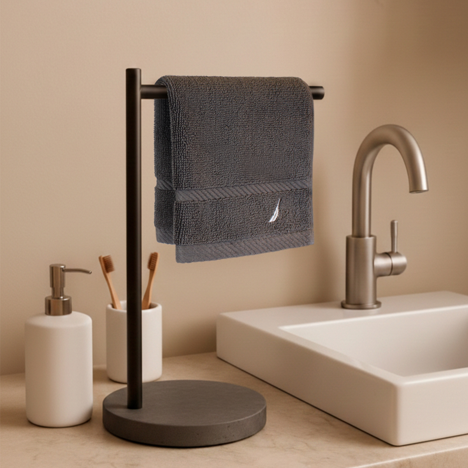 Toalla De Cara Signature Nautica 100% Algodón 33X33Cm Premium Gris Oscuro