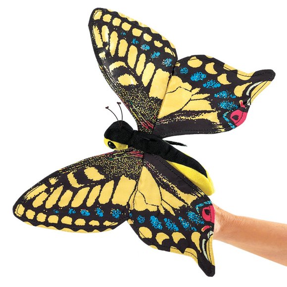 Mariposa de mano Folkmanis Swallowtail con forma de mariposa multicolor