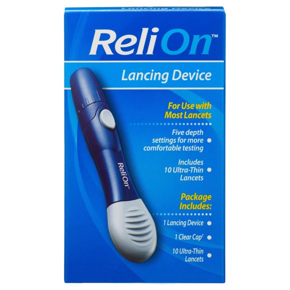 Dispositivo de punción ReliOn, 10 lancetas UltraThin y tapa