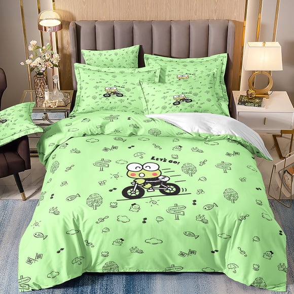 New Designer Sanrio Keroppi Bedding Set,Cartoon Big-Eyed Frog Quilt Cover Boys Girls Children Adults King Gift Bed Sheets