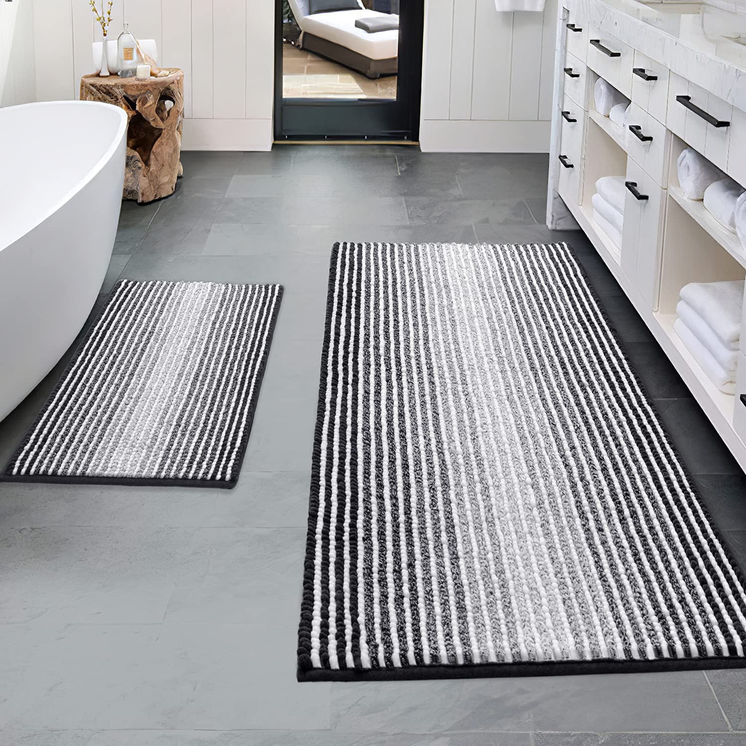 Bsicpro - Juego De Alfombras Y Tapetes De Baño Chenille Color Negro 2 Piezas