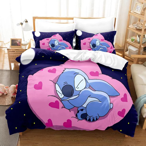 Stitc-h 3 Pcs Comforter Set with 2 Pillowcases,Sti-tch Bedding Set Sheet Set for Kids Adults,All Season Lightweight
