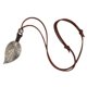 thumbnail image 3 of Hoja Grande Con Patrón Curvo Colgante De PU Marrón Collar De Cuero Plateado, 3 of 3