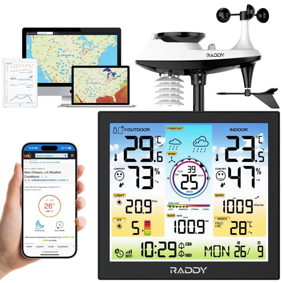 Estación Meteorológica Raddy 25 cm Pantalla a Color Wi‑Fi