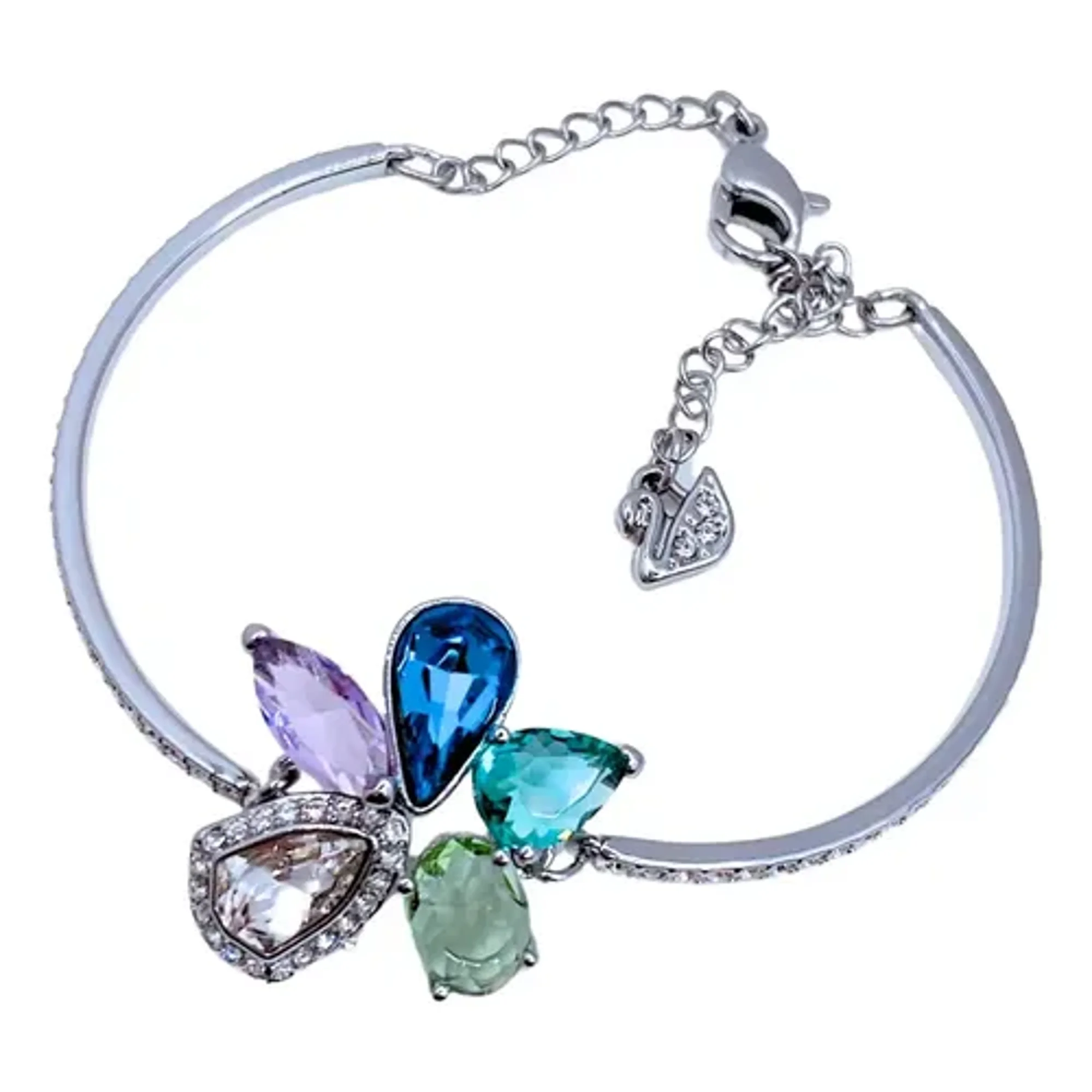 Marca - Pulsera Flor Cristal Austriaco Colores, Circón Blanco Regalo Plateado 6 Cm 19 Cm