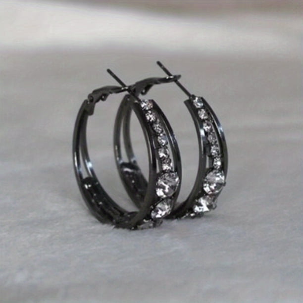 1pair Men's Earrings Exquisite Explosive Style Wind Rhinestone Men's And Women's Earrings Large Circle Earrings Ear Jewelry