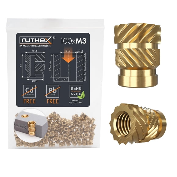 Insertos roscados Ruthex M3 RX-M3x5.7 Latón 100 piezas