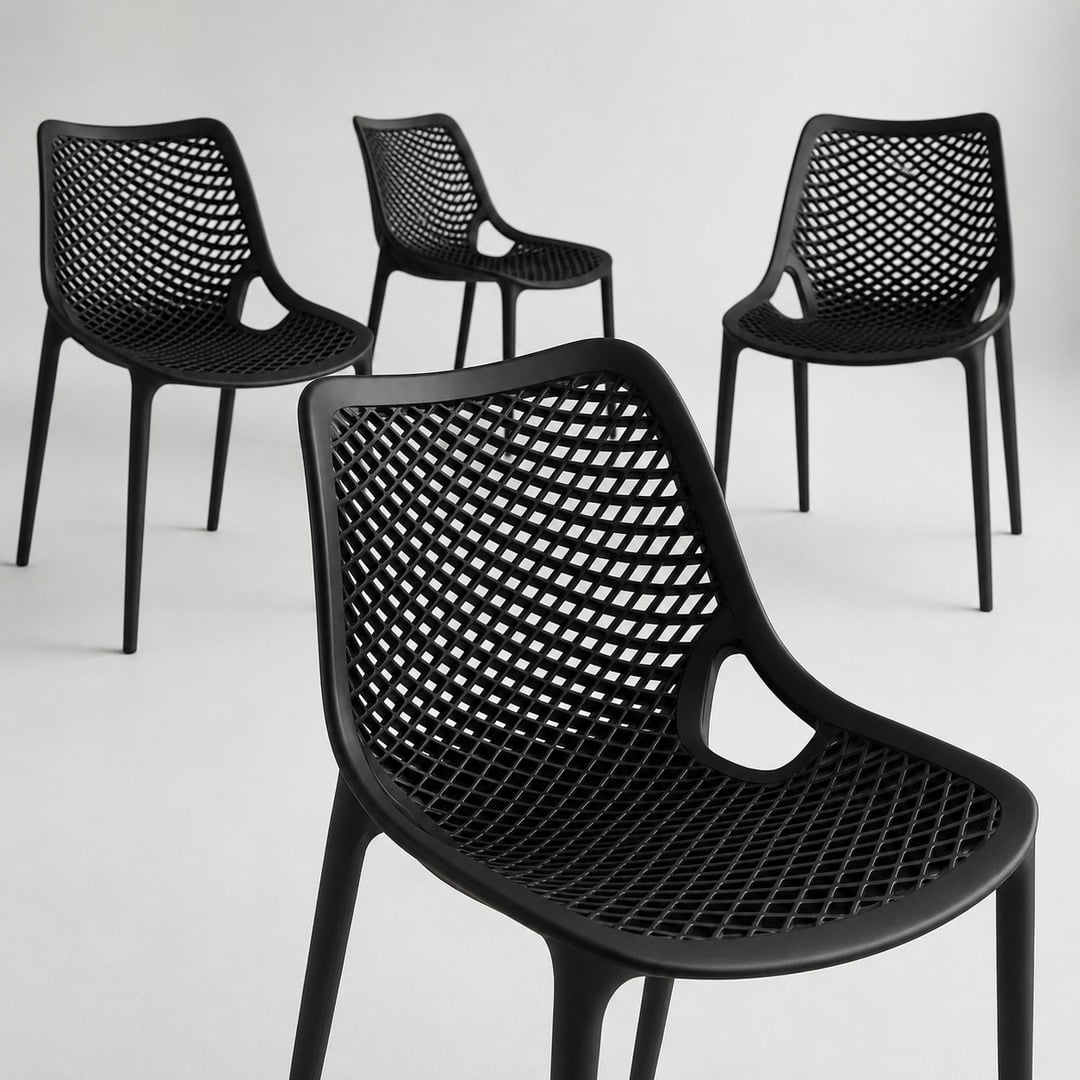 Space Home - Set De 4 Sillas Negras Modernas Urban Noir Para Patio Techado, Comedor O Local Comercial