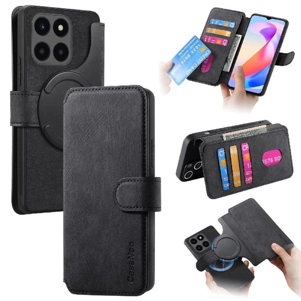 Funda Billetera Magnética para Honor X6A Soporte Tarjetas Desmontable Morado