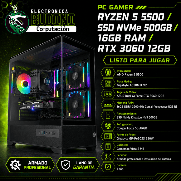 Pc Gamer Ryzen 5 5500 / Ssd Nvme 500gb / 16gb Rgb / Rtx 3060 12gb