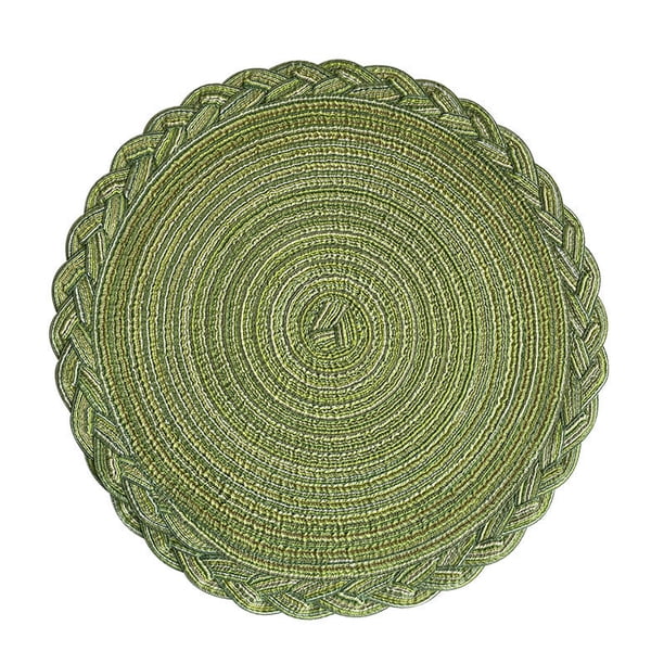 XmhyTop Juego de 6 Manteletes Redondos Individuales de 38cm, Borde Trenzado Decorativo, Lavable, Mezcla de Algodón y Poliéster, Estilo A, Verde
