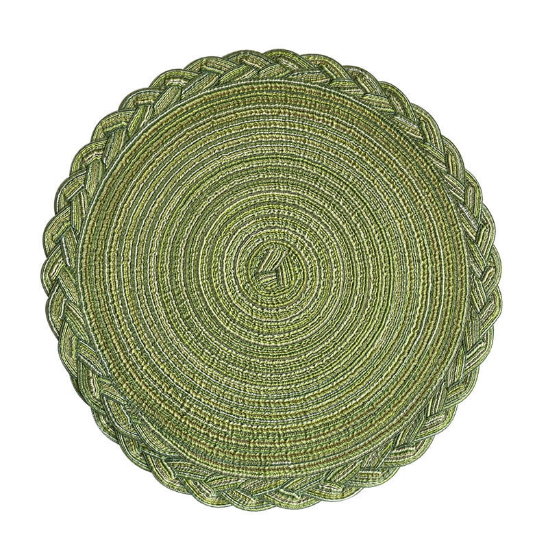 Xmhytop Juego De 6 Manteletes Redondos Individuales De 38cm, Borde Trenzado Decorativo, Lavable, Mezcla De Algodón Y Poliéster, Estilo A, Verde