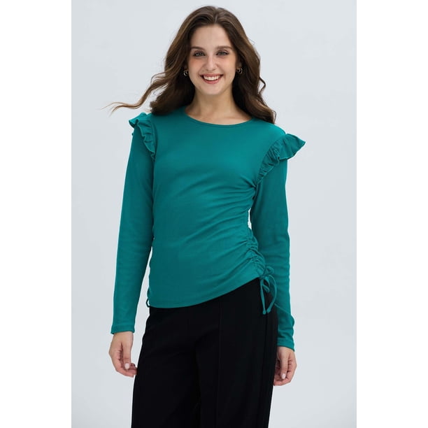 Polera Mujer Con Vuelo Rib Recogido Verde