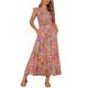 thumbnail image 1 of INSPIRE CHIC Vestido Largo Floral de Mujer con Cuello en V, Volantes Fruncidos, Capas, Verano, Playa, Manga Corta y Bolsillos, Talla S, Gris Verde, 1 of 5