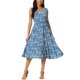 thumbnail image 1 of Vestido Midi de Rayón con Estampado Floral sin Mangas para Mujer de INSPIRE CHIC, Escote en V, Volantes en Capas, Cintura Elástica, Vestido Casual de Verano con Bolsillos Azul M, 1 of 6