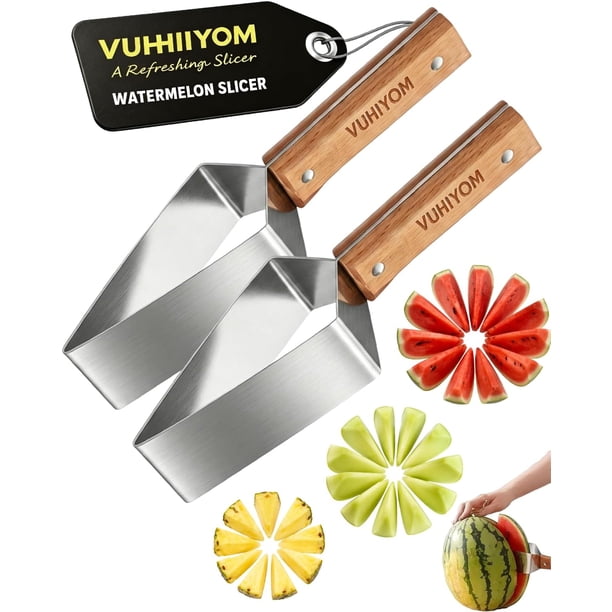 Cortador sandía triángulo acero inoxidable mango madera 3 uds utensilio cocina