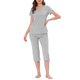 thumbnail image 1 of INSPIRE CHIC Conjunto de Pijama de Mujer de Mezcla de Rayón, Camiseta de Manga Corta Suave con Pantalones Capri de Cintura Elástica, Ropa de Casa para Primavera Verano L Gris, 1 of 6