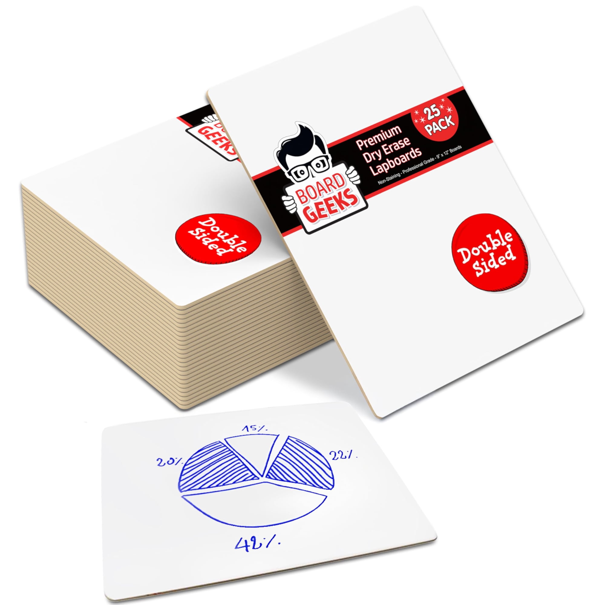 Pizarra Whiteboard Geeks, Paquete De 25 Unidades, Doble Cara, 23 X 30 Cm, Para Niños