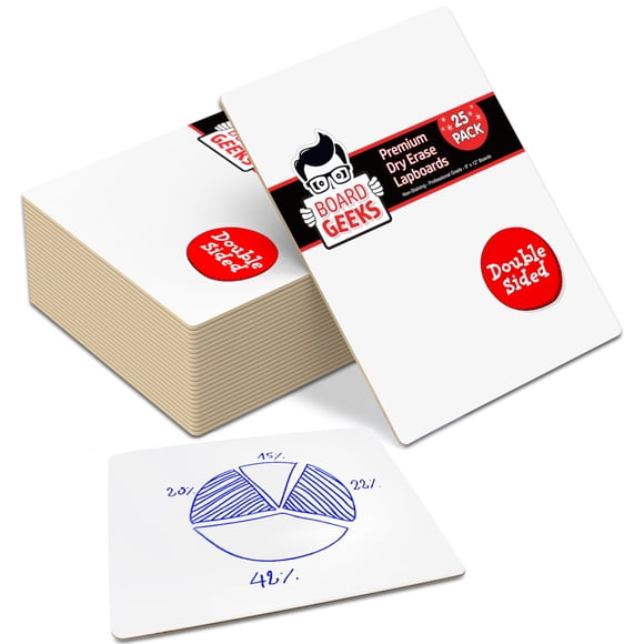 Pizarra Whiteboard Geeks, paquete de 25 unidades, doble cara, 23 x 30 cm, para niños