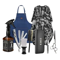 Linastore - Set Barberia Tijeras + Capa + Pechera + Peinetas + Navaja Negro