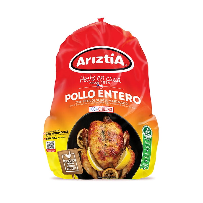 Pollo Entero Con Menudencias Envasado 2,5 kg Ariztia