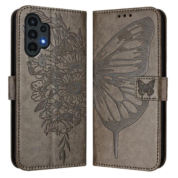 Funda Cartera Mariposa Para Samsung Galaxy A04 4g Con Soporte Y Ranuras Para Tarjetas Gris