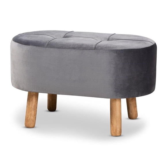 Otomana Baxton Studio Simone tapizada en tela de terciopelo gris