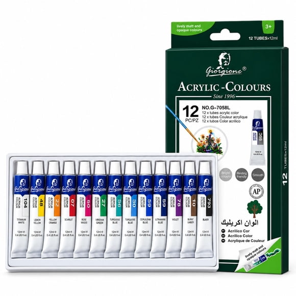 Set Pintura Acrílica 12 Colores 12ml Escolar No Tóxica - PS