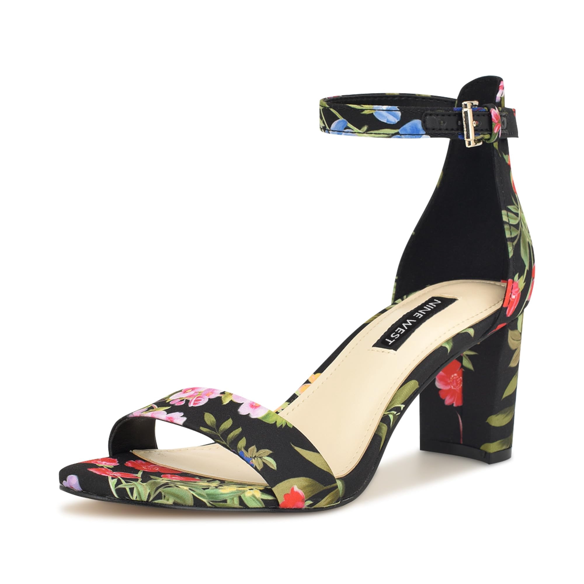 Sandalia Con Tacón Nine West Pruce2 Para Mujer, Color Negro, Estampado Floral 003 5.5