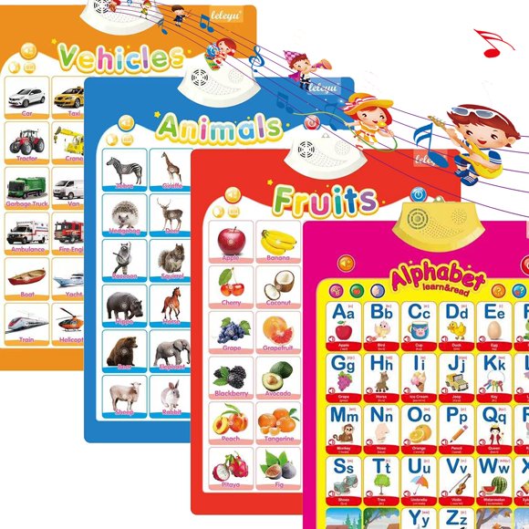 Gráfico de pared interactivo del alfabeto FUNWISH para niños con 4 pósteres