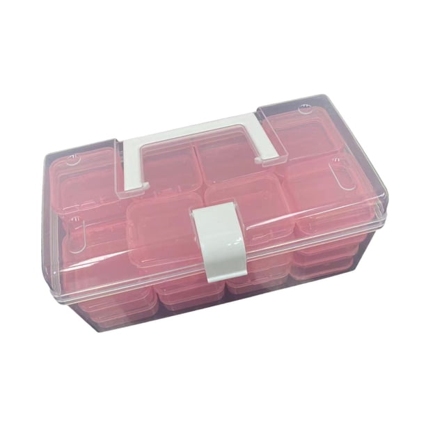 Caja organizadora de PP transparente, contenedor de cuentas, 32 cajas pequeñas con tapa, práctica caja de almacenamiento de joyas para cuentas de uñas Rosa