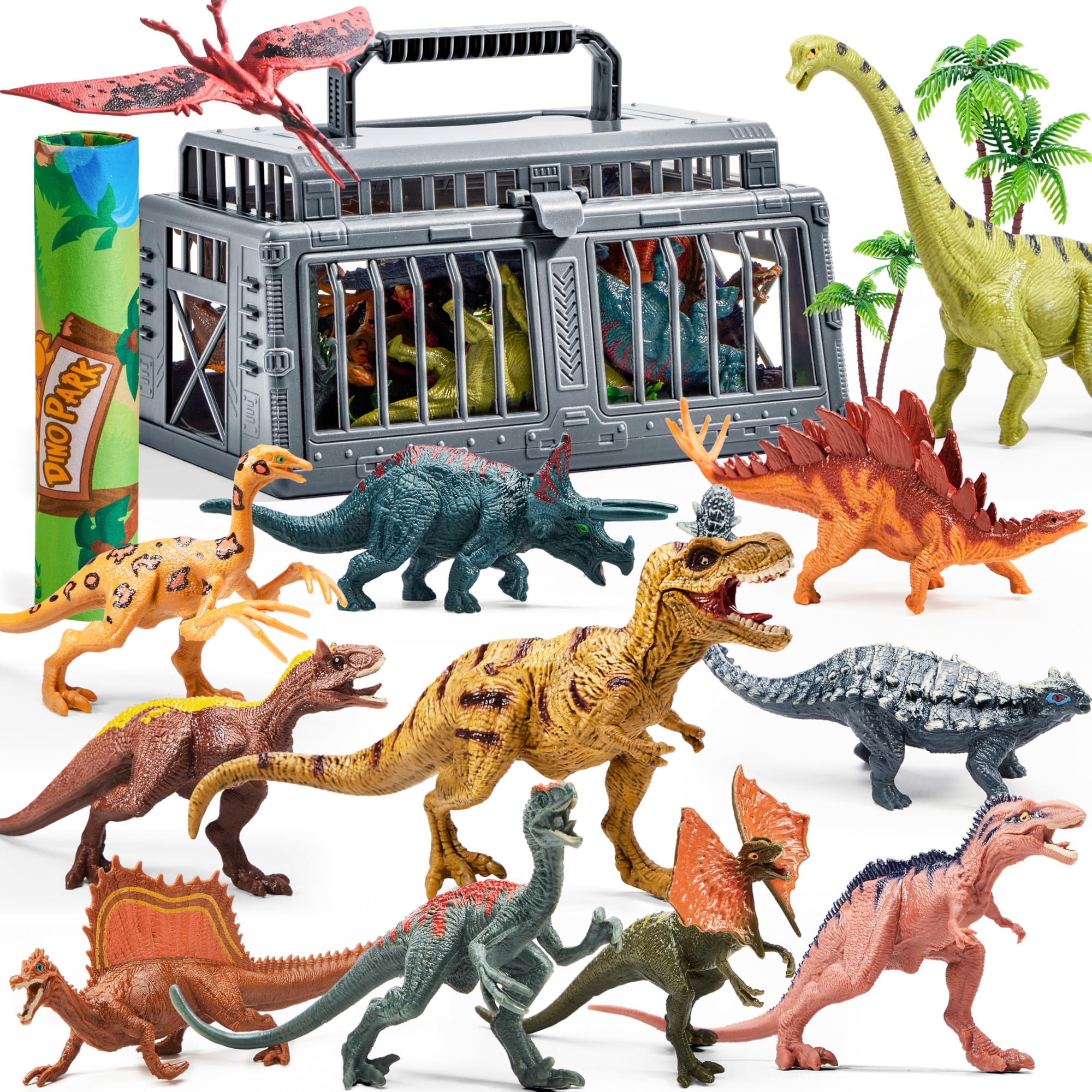 Juego De Juguetes Con Forma De Dinosaurio Joyin Con Jaula De Almacenamiento, Alfombrilla De Juego, 19 Unidades, De 3 A 5 Años