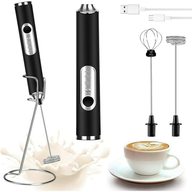 Batidora De Leche Eléctrica Recargable 2 En 1 Con Base - Incluye 2 Cabezales De Acero Inoxidable Y 3 Velocidades Ajustables - Ideal Para Espuma De Leche, Cappuccinos, Huevos Y Harina